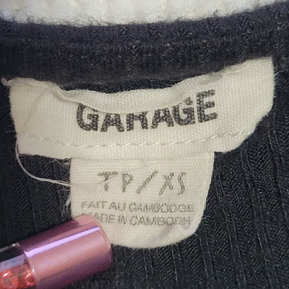 GARAGE Black Ribbed Top Size XS Cropped Puff Sleeve Square Neck 90s Y2K - Picture 5 of 7